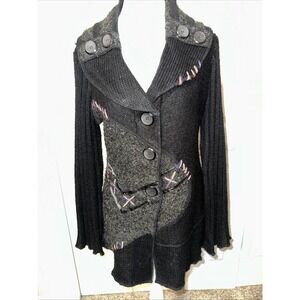 Sioni Studio Womens M Mohair Blend Boho Cardigan Sweater Coat 3 Button Ruffles
